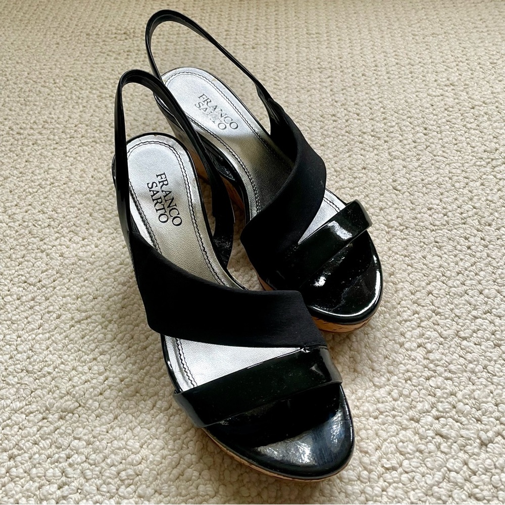 Franco Sarto Black Slingback Wedge Sandals